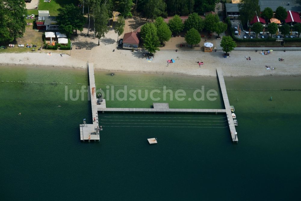 Luftbild Biesenthal - Uferbereiche am Sandstrand des Freibades und Strandbad am Großer Wukensee in Biesenthal im Bundesland Brandenburg, Deutschland