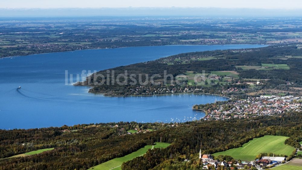 Luftbild Herrsching am Ammersee - Uferbereiche des Sees Ammersee in der Herschinger Bucht in Herrsching am Ammersee im Bundesland Bayern, Deutschland