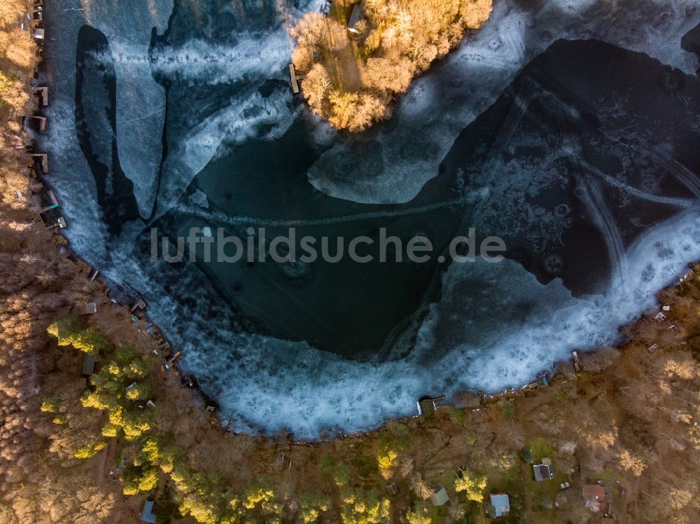 Schorfheide von oben - Uferbereiche des Sees Üdersee in einem Waldgebiet in Schorfheide im Bundesland Brandenburg, Deutschland