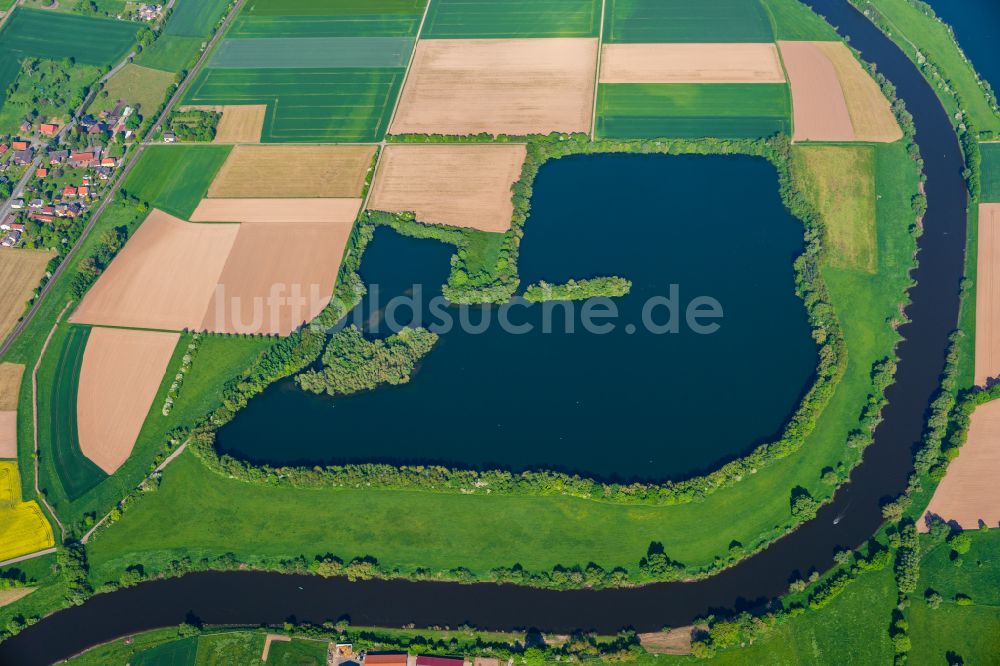 Luftbild Porta Westfalica - Uferbereiche des Sees Modde in Porta Westfalica im Bundesland Nordrhein-Westfalen, Deutschland