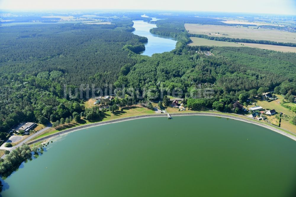 Luftaufnahme Stolpe - Uferbereiche des Sees Obersee in Stolpe im Bundesland Brandenburg, Deutschland