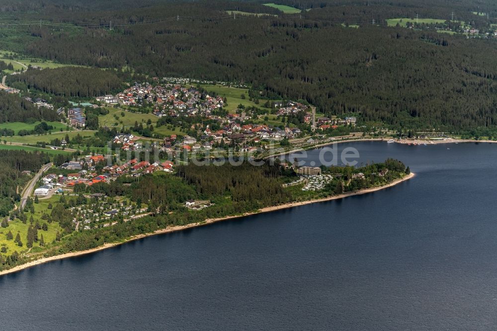 Luftbild Schluchsee - Uferbereiche des Sees Schluchsee im Schwarzwald in einem Waldgebiet in Schluchsee im Bundesland Baden-Württemberg, Deutschland