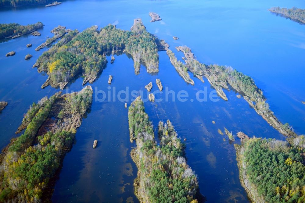 Großkoschen aus der Vogelperspektive: Uferbereiche des Sees Senftenberger See in Großkoschen im Bundesland Brandenburg, Deutschland
