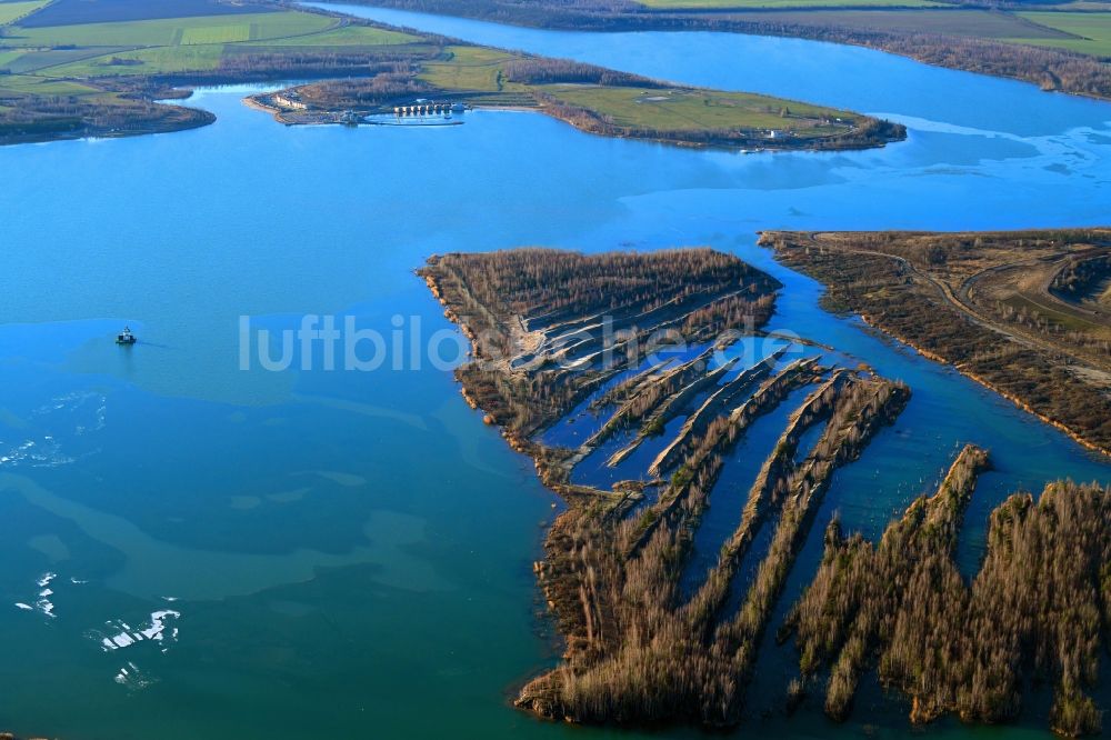 Großpösna aus der Vogelperspektive: Uferbereiche des Sees Störmthaler See in Großpösna im Bundesland Sachsen, Deutschland