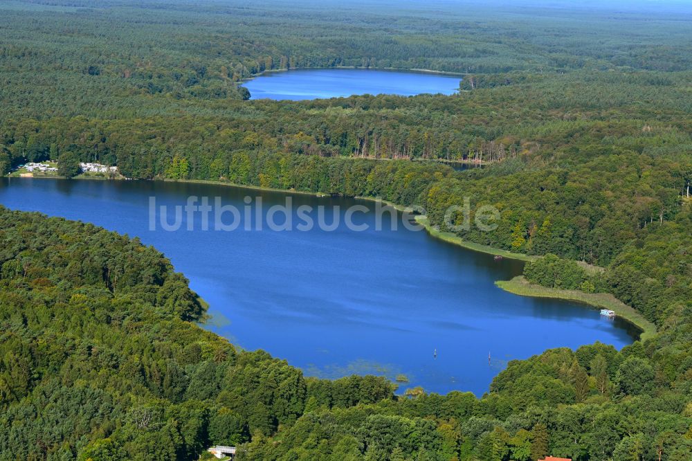 Luftaufnahme Krangen - Uferbereiche des Sees Zermützelsee in einem Waldgebiet in Krangen im Bundesland Brandenburg, Deutschland