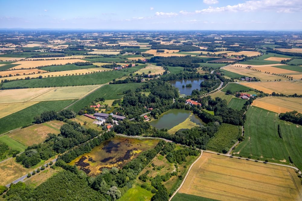 Luftaufnahme Sendenhorst - Uferbereiche der Teichanlagen der Hardtteiche in Sendenhorst im Bundesland Nordrhein-Westfalen, Deutschland