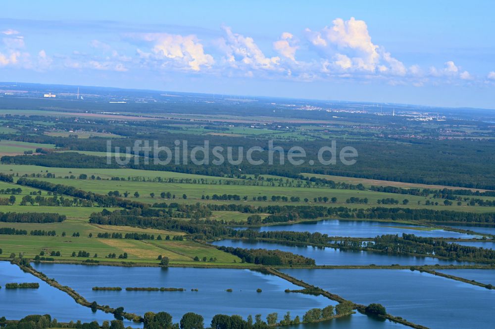Luftbild Dütschow - Uferbereiche der Teichanlagen zur Fischzucht Fischteiche in der Lewitz in Dütschow im Bundesland Mecklenburg-Vorpommern, Deutschland