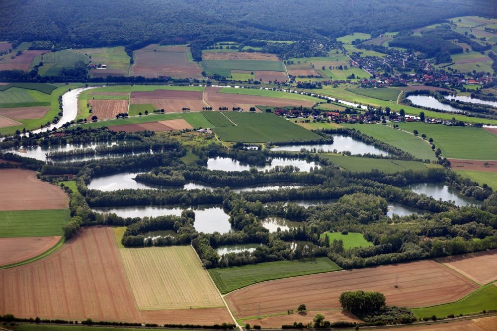Luftbild Rinteln - Uferbereiche der Teichanlagen zur Fischzucht Großwieden in Rinteln im Bundesland Niedersachsen, Deutschland