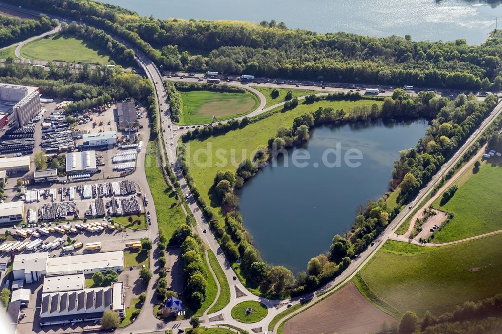 Luftbild Teningen - Uferbereiche der Teichanlagen zur Fischzucht in Teningen im Bundesland Baden-Württemberg