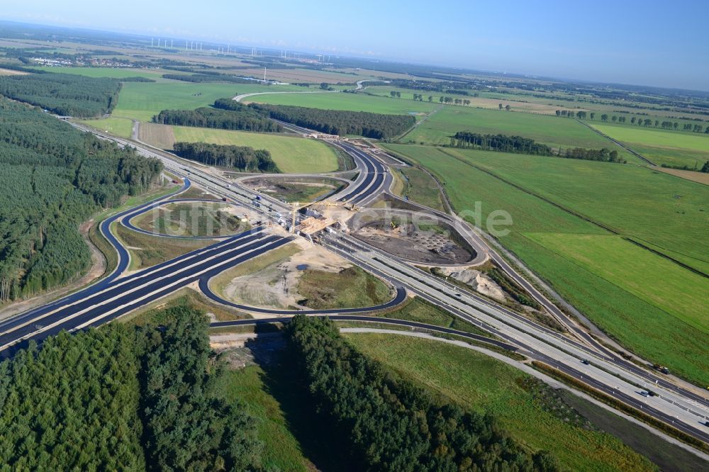 Luftaufnahme Wöbbelin - Um- und Ausbau des AD Autobahndreieck Schwerin an der BAB Autobahn A14 und A24 bei Wöbbelin in Mecklenburg-Vorpommern
