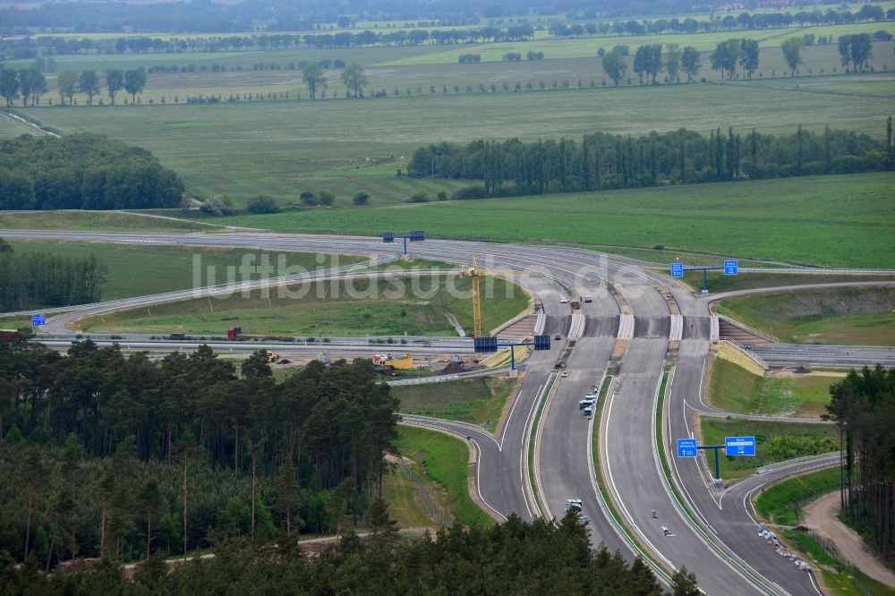 Wöbbelin von oben - Um- und Ausbau des AD Autobahndreieck Schwerin an der BAB Autobahn A14 und A24 bei Wöbbelin in Mecklenburg-Vorpommern