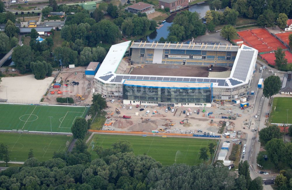 Luftaufnahme Jena - Um- und Ausbau des Sportstätten-Geländes des Stadion Ernst-Abbe-Sportfeld in Jena im Bundesland Thüringen, Deutschland