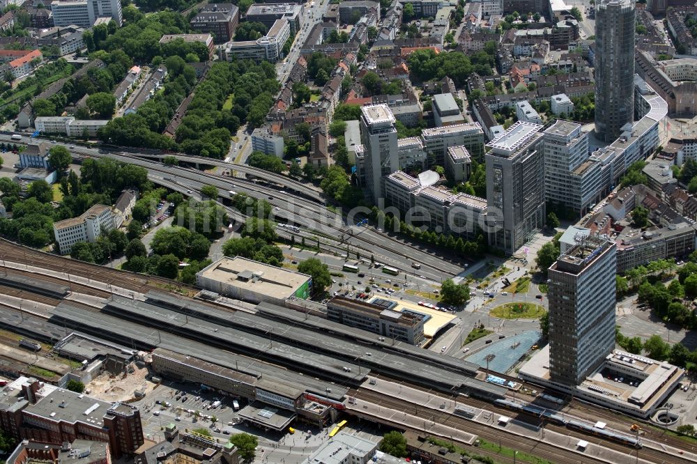 Essen von oben - Umbau- Baustelle am Hauptbahnhof der Deutschen Bahn in Essen im Bundesland Nordrhein-Westfalen, Deutschland