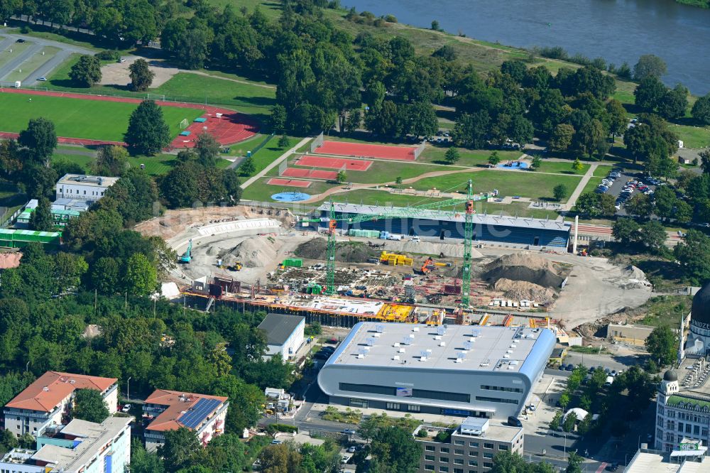 Luftbild Dresden - Umbau- Baustelle am Sportstätten-Gelände des Stadion Heinz-Steyer-Stadion in Dresden im Bundesland Sachsen, Deutschland