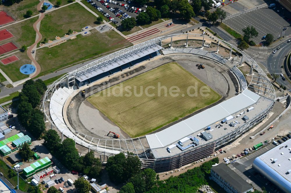 Luftaufnahme Dresden - Umbau- Baustelle am Sportstätten-Gelände des Stadion Heinz-Steyer-Stadion in Dresden im Bundesland Sachsen, Deutschland