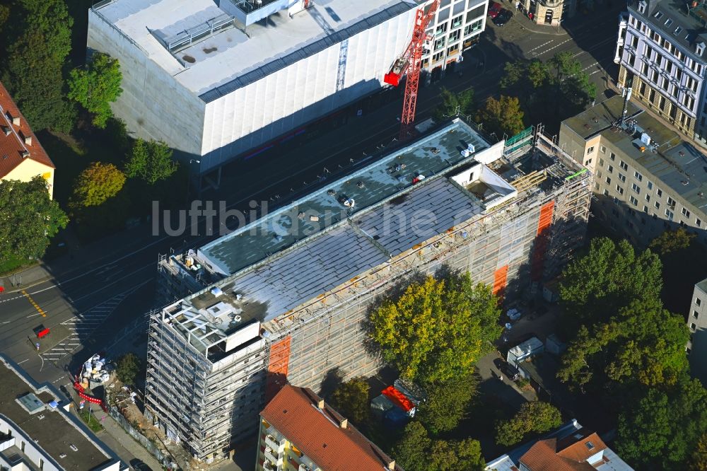 Luftaufnahme Leipzig - Umbau eines Büro- und Geschäftshauses an der Käthe-Kollwitz-Straße in Leipzig im Bundesland Sachsen, Deutschland