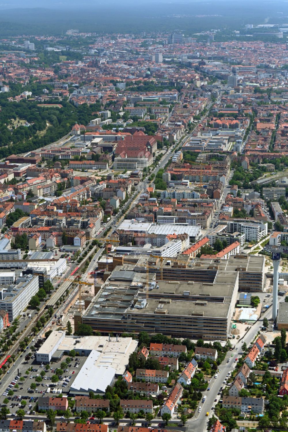 Luftaufnahme Nürnberg - Umbau eines Büro- und Geschäftshauses The Q Quelle in Nürnberg im Bundesland Bayern, Deutschland