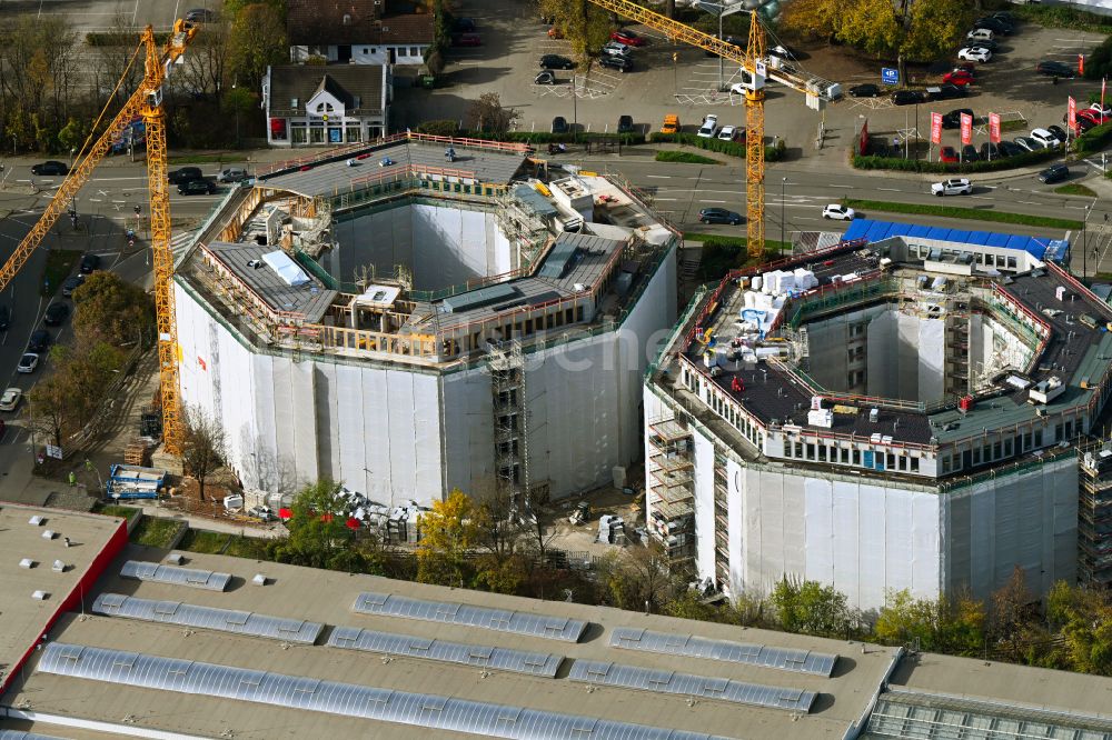 Luftbild Unterföhring - Umbau eines Büro- und Geschäftshauses Oktavian- Türme in Unterföhring im Bundesland Bayern, Deutschland