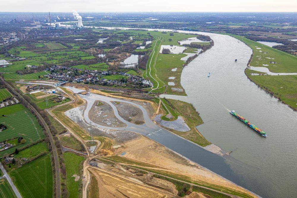 Eppinghoven aus der Vogelperspektive: Umbau Neue Emschermündung in den Rhein bei Eppinghoven im Bundesland Nordrhein-Westfalen