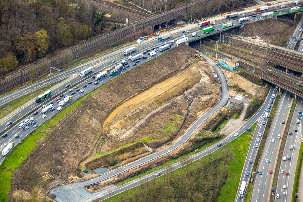 Luftaufnahme Duisburg - Umbau uns Sanierung Autobahnkreuz Kaiserberg in Duisburg im Bundesland Nordrhein-Westfalen