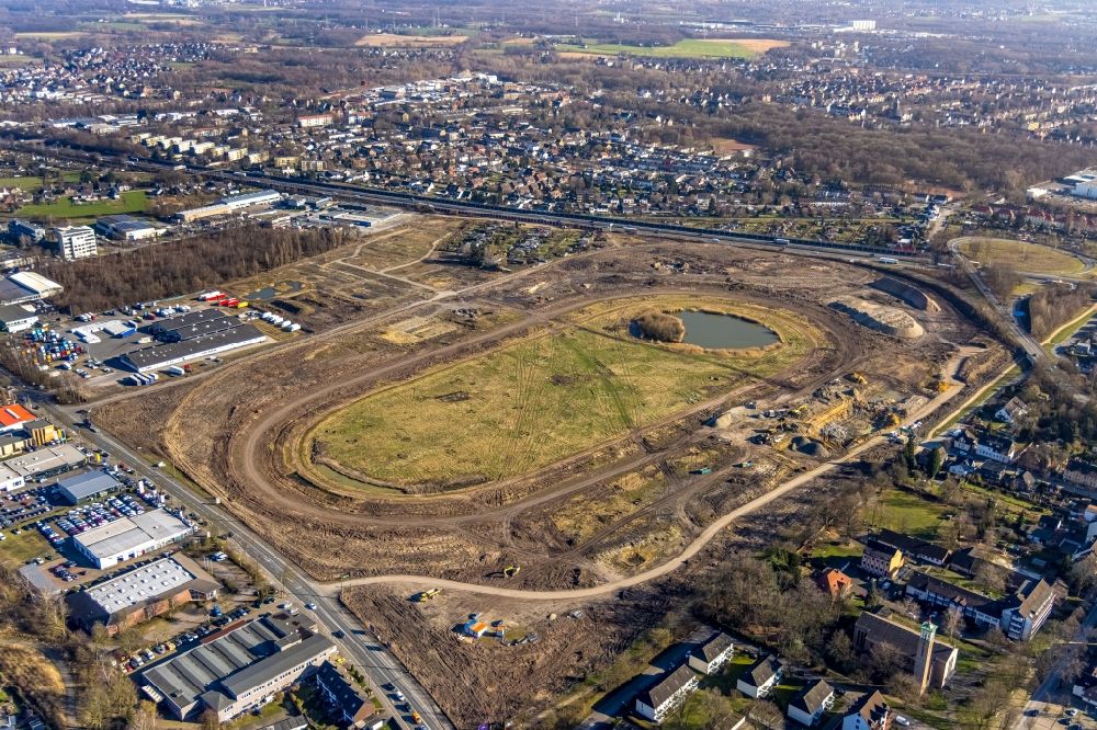 Luftbild Recklinghausen - Umbauarbeiten am Gelände der ehemaligen Trabrennbahn in Recklinghausen im Bundesland Nordrhein-Westfalen, Deutschland