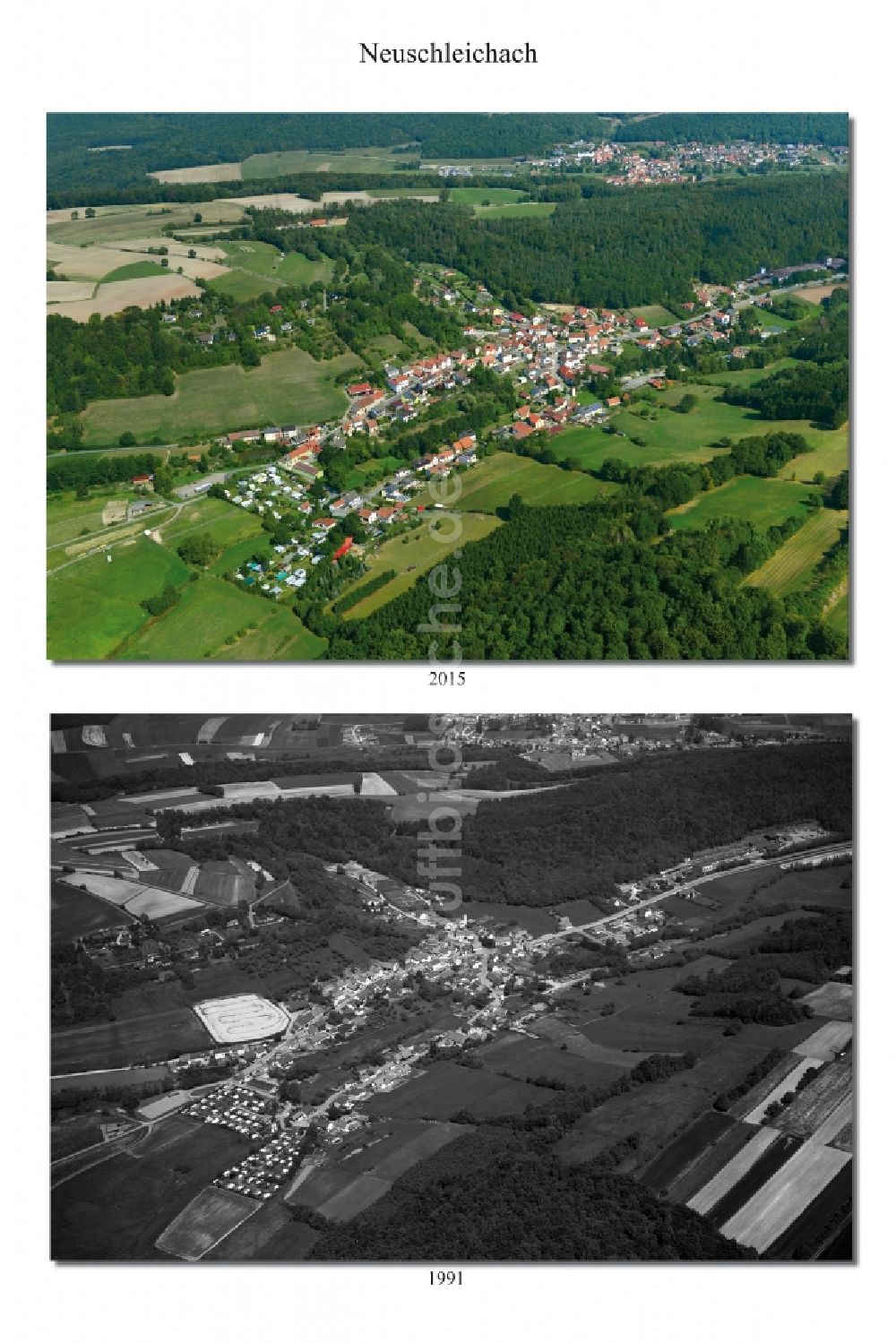 Luftaufnahme Neuschleichach - 1991 und 2015 Wandel der Dorf - Ansicht von Neuschleichach im Bundesland Bayern