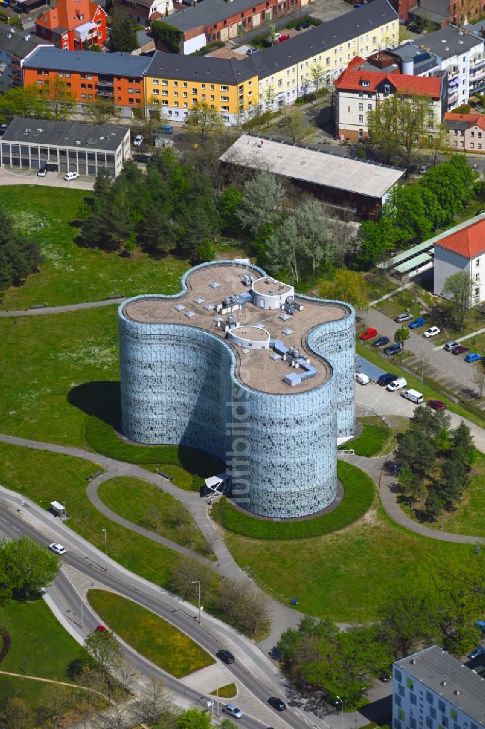 Cottbus aus der Vogelperspektive: Universitätsbibliothek im IKMZ auf dem Campus der BTU Cottbus im Bundesland Brandenburg