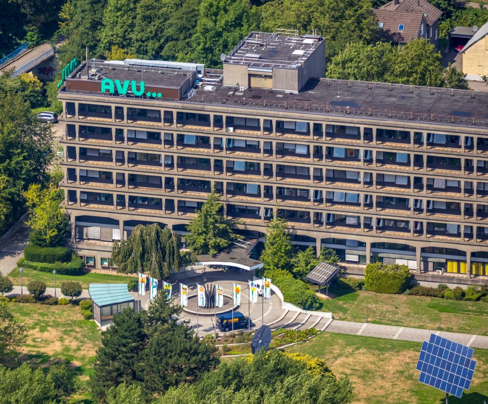Luftaufnahme Gevelsberg - Unternehmen- Verwaltungsgebäude AVU Aktiengesellschaft für Versorgungs-Unternehmen in Gevelsberg im Bundesland Nordrhein-Westfalen, Deutschland