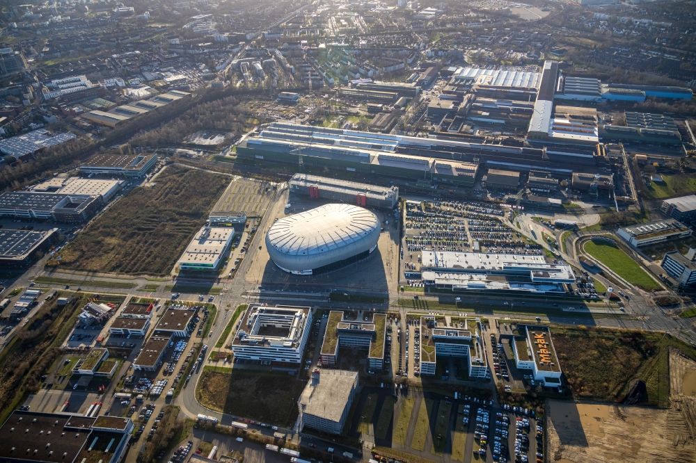 Luftaufnahme Düsseldorf - Veranstaltungshalle ISS Dome in Düsseldorf im Bundesland Nordrhein-Westfalen