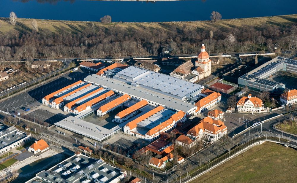 Luftbild Dresden - Veranstaltungshalle Ostrapark - Zentrum für Eventkultur am Messering in Dresden im Bundesland Sachsen