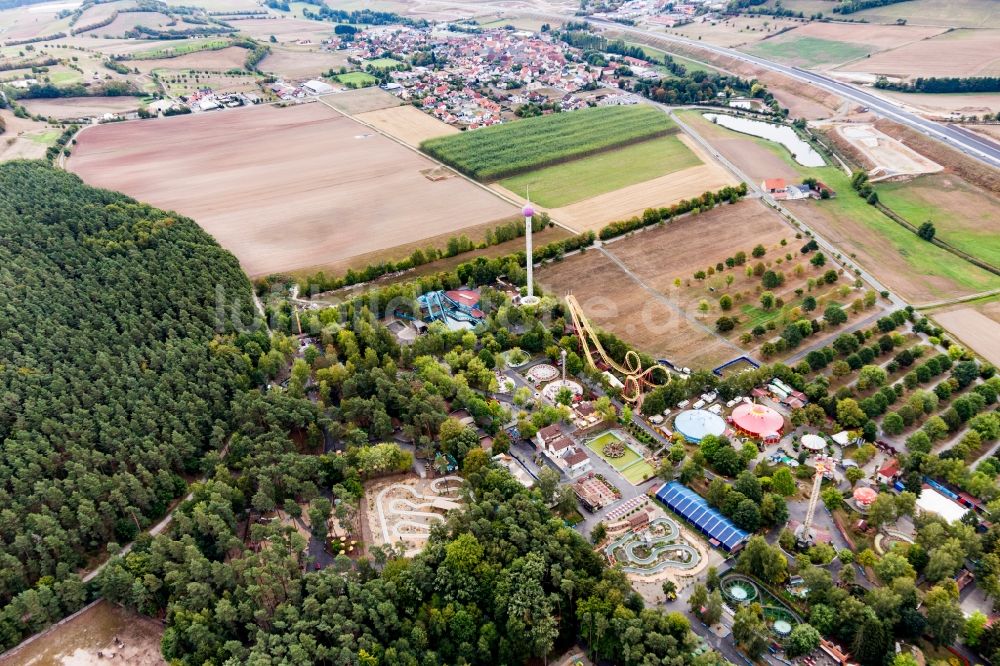 Geiselwind von oben - Vergnügungspark Freizeit-Land Geiselwind in Geiselwind im Bundesland Bayern, Deutschland