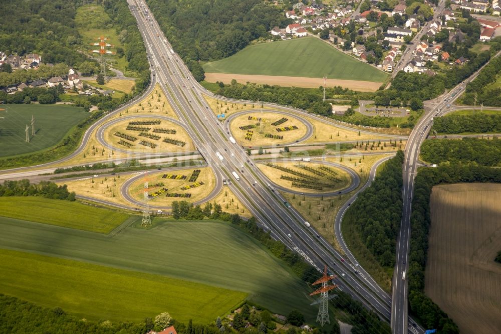 Luftbild Dortmund - Verkehrsführung am Autobahnkreuz der BAB A42 - A45 Castroph-Rauxel-Ost in Dortmund im Bundesland Nordrhein-Westfalen