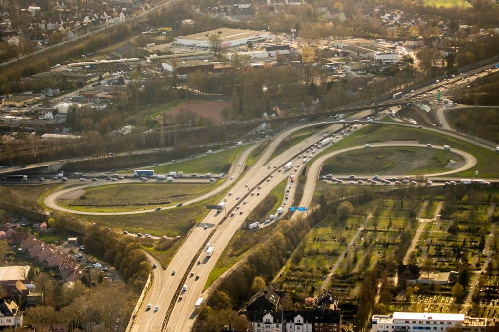 Luftbild Herne - Verkehrsführung am Autobahnkreuz der BAB A42 A43 „Kreuz Herne“ in Herne im Bundesland Nordrhein-Westfalen, Deutschland