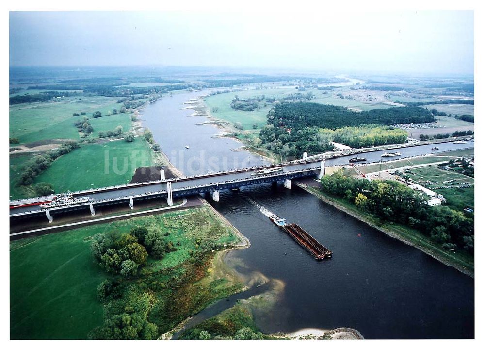 Luftaufnahme Hohenwarthe / Sachsen-Anhalt - Verkehrsfreigabe des Wasserstraßenkreuzes Magdeburg