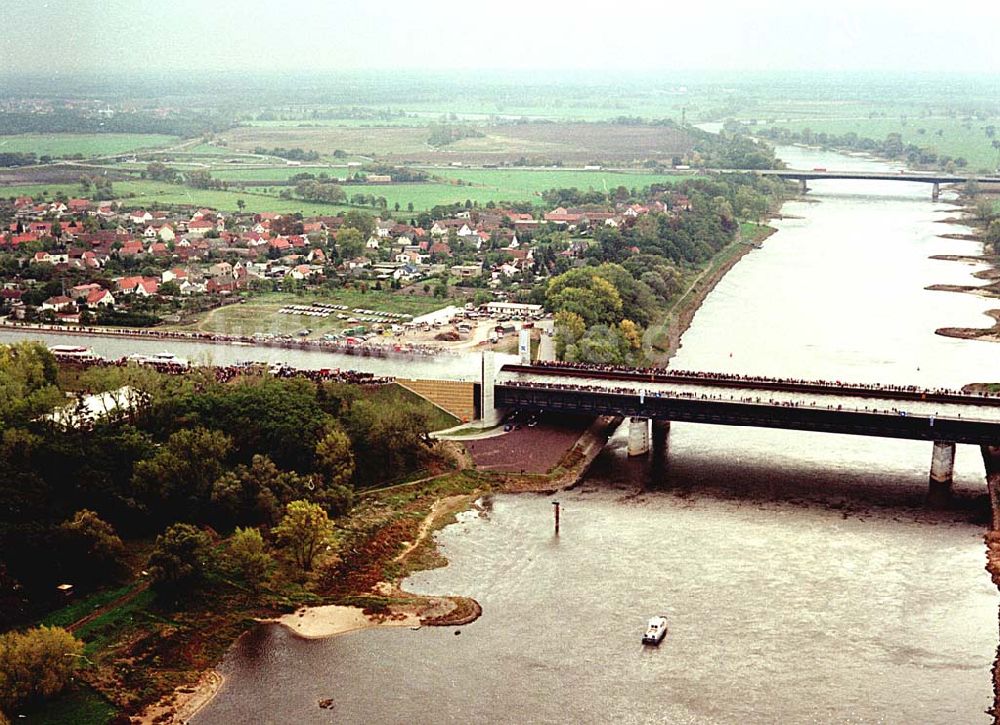 Hohenwarthe / Sachsen-Anhalt von oben - Verkehrsfreigabe des Wasserstraßenkreuzes Magdeburg