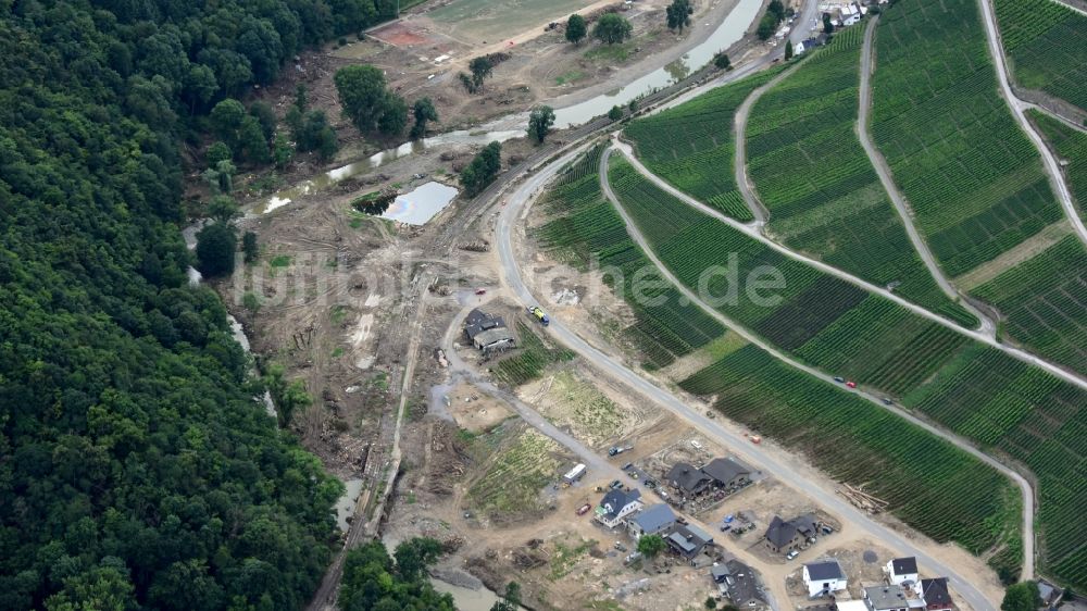 Luftbild Dernau - Verlauf der Ahr bei Marienthal (Ahr) nach der Hochwasserkatastrophe im Ahrtal diesen Jahres im Bundesland Rheinland-Pfalz, Deutschland
