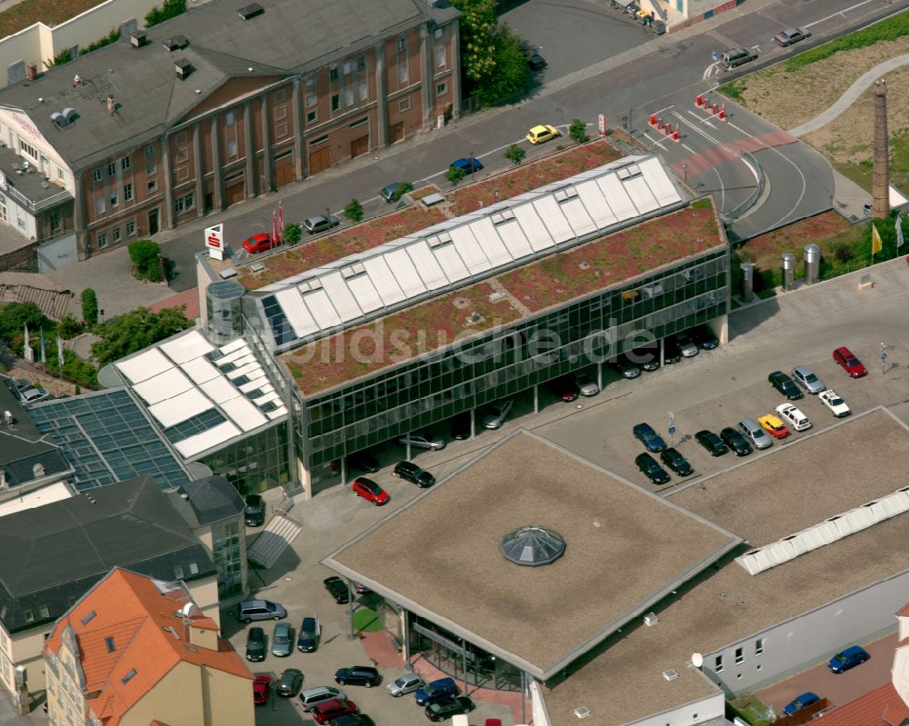 Luftbild Riesa - Verwaltungsgebäude des Finanzdienstleistungs- Unternehmens der Sparkasse in Riesa im Bundesland Sachsen, Deutschland