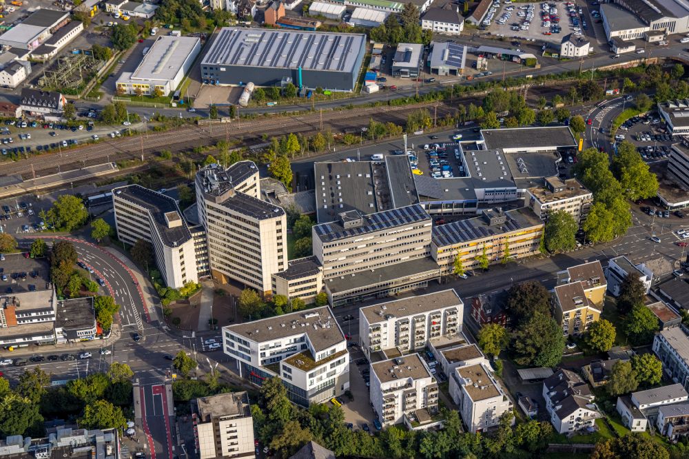 Luftbild Siegen - Verwaltungsgebäude der staatlichen Behörde Finanzamtes Weidenau in Siegen im Bundesland Nordrhein-Westfalen