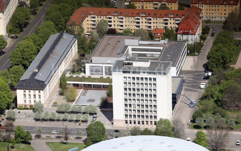 Luftaufnahme Erfurt - Verwaltungsgebäude des Thüringer Landtag an der Jürgen-Fuchs-Straße in Erfurt im Bundesland Thüringen, Deutschland