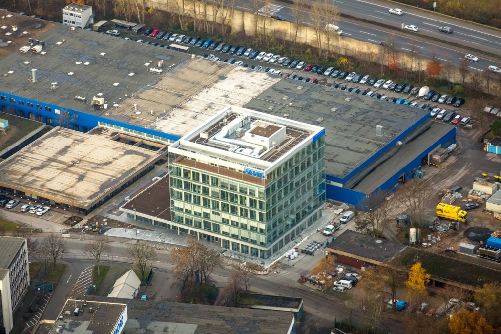 Luftaufnahme Duisburg - Verwaltungsgebäude des Unternehmens KROHNE Messtechnik GmbH am TÜV Ludwig-Krohne-Straße im Ortsteil Duissern in Duisburg im Bundesland Nordrhein-Westfalen
