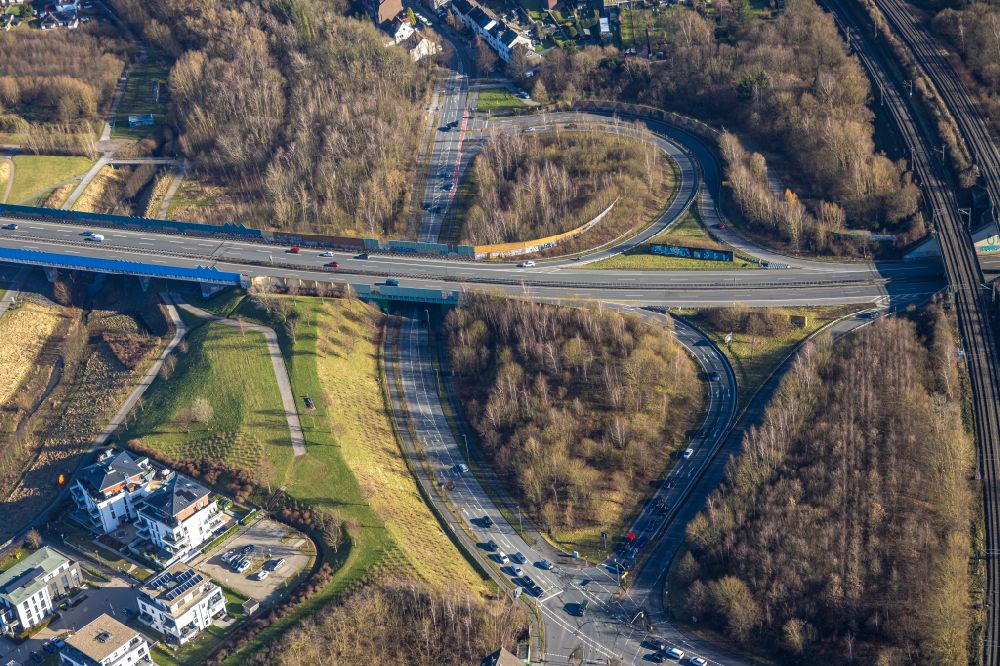 Luftbild Dortmund - Viadukt der Bundesstraße 236 Abfahrt Schürufer Straße in Dortmund im Bundesland Nordrhein-Westfalen, Deutschland