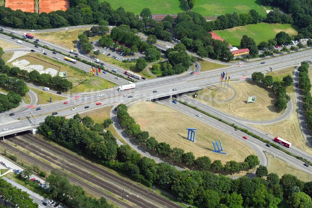 Karlsruhe aus der Vogelperspektive: Viadukt der Schnellstraße Ettlinger Allee - Scheidgraben im Ortsteil Weiherfeld - Dammerstock in Karlsruhe im Bundesland Baden-Württemberg, Deutschland