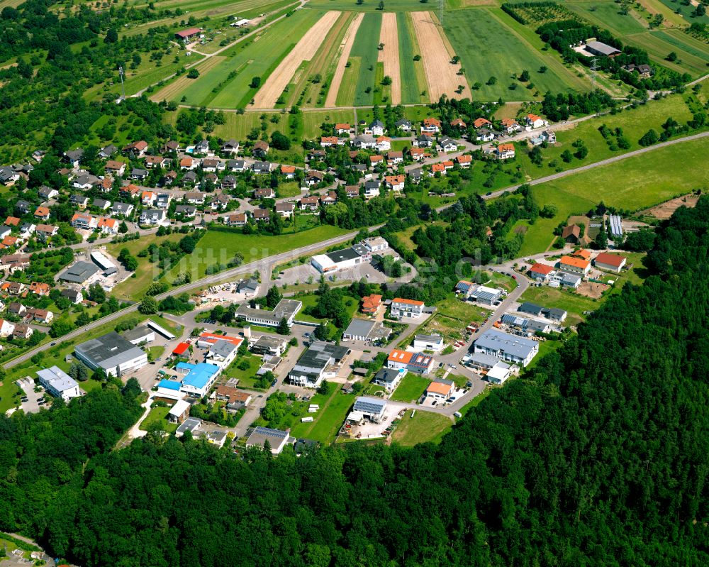 Dettenhausen aus der Vogelperspektive: Von Wald umgebene Ortsansicht in Dettenhausen im Bundesland Baden-Württemberg, Deutschland