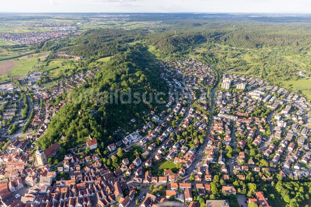 Luftbild Herrenberg - Von Wald umgebene Ortsansicht zu Füßen des Schloßbergs in Herrenberg im Bundesland Baden-Württemberg, Deutschland