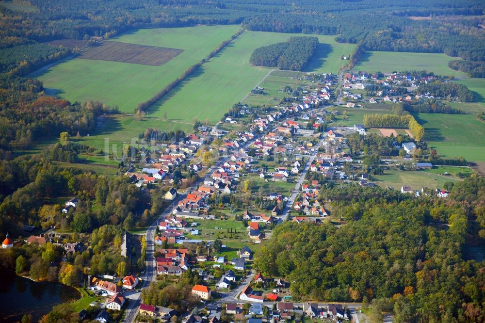 Luftbild Guteborn - Von Wald umgebene Ortsansicht in Guteborn im Bundesland Brandenburg, Deutschland