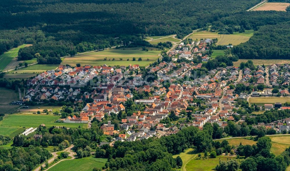 Luftaufnahme Hanhofen - Von Wald umgebene Ortsansicht in Hanhofen in der Pfalz im Bundesland Rheinland-Pfalz, Deutschland