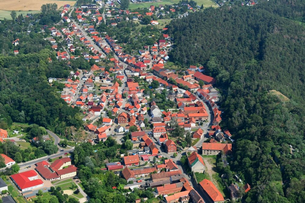 Langenstein von oben - Von Wald umgebene Ortsansicht in Langenstein im Bundesland Sachsen-Anhalt, Deutschland