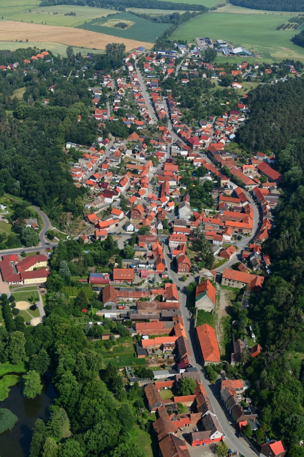 Luftbild Langenstein - Von Wald umgebene Ortsansicht in Langenstein im Bundesland Sachsen-Anhalt, Deutschland