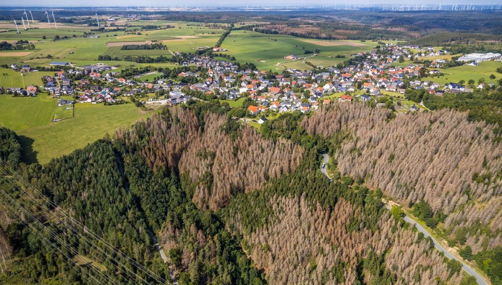 Madfeld von oben - Von Wald umgebene Ortsansicht in Madfeld im Bundesland Nordrhein-Westfalen, Deutschland