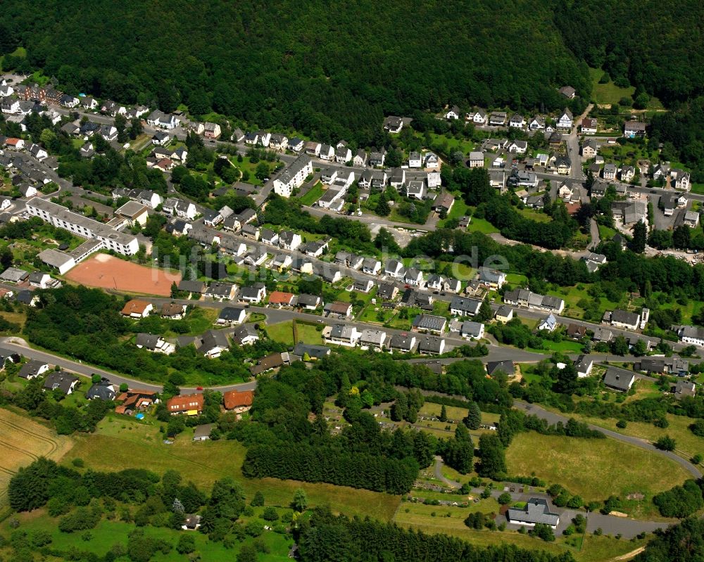 Tiefenstein aus der Vogelperspektive: Von Wald umgebene Ortsansicht in Tiefenstein im Bundesland Rheinland-Pfalz, Deutschland